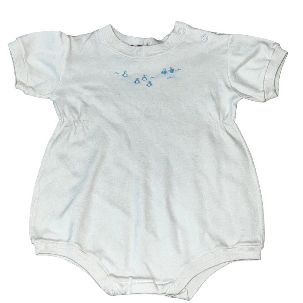 Health-Tex Stantogs Bodysuit White Blue Penguins Embroidery 6 Months